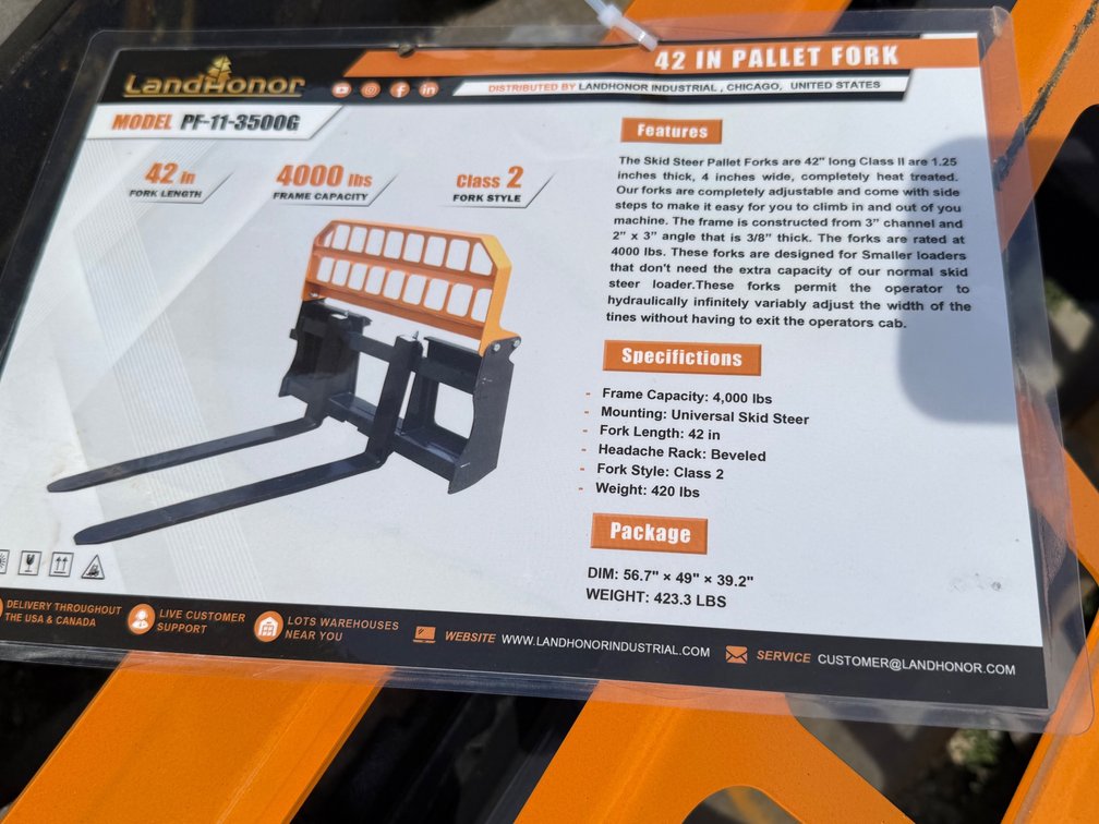 2026 Landhonor Skid Steer 42" Pallet Forks