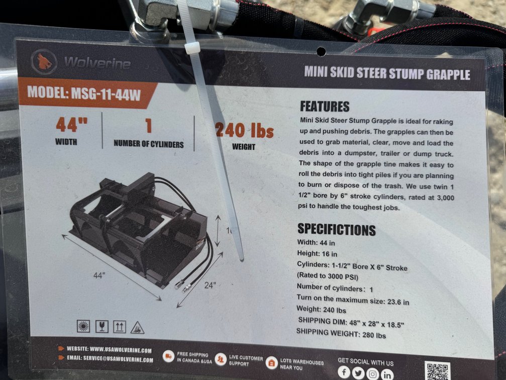 2026 Wolverine Mini Skid Steer Stump Grapple