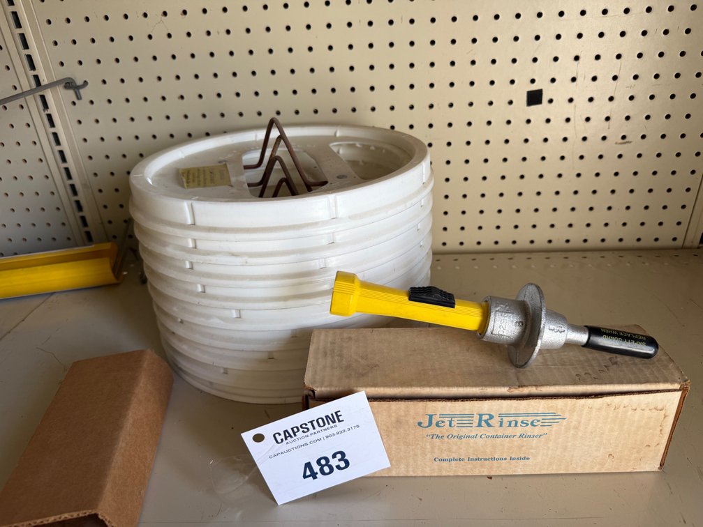 Jet Rinse Container Rinser Tool with Automatic Pecan Unloader Bucket Lids