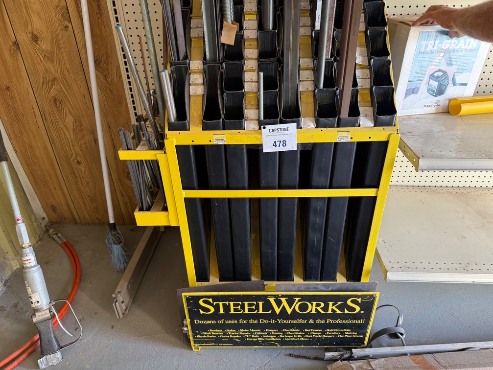 SteelWorks Retail Metal Stock Display Rack With Threaded Rod and Angle Stock