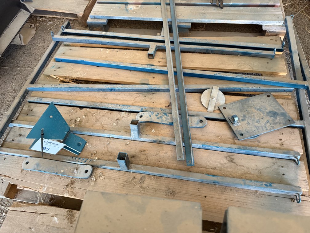 Unused Blue Painted Steel Utility Shelving Braces and Hardware