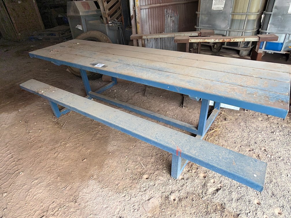 Heavy Duty Metal Picnic Table with Attached Bench Seating