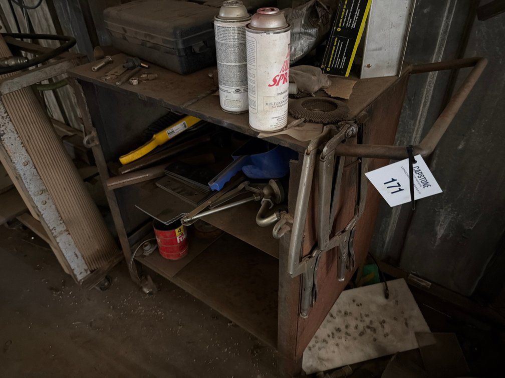 Heavy Duty Steel Rolling Workshop Cart with Assorted Contents