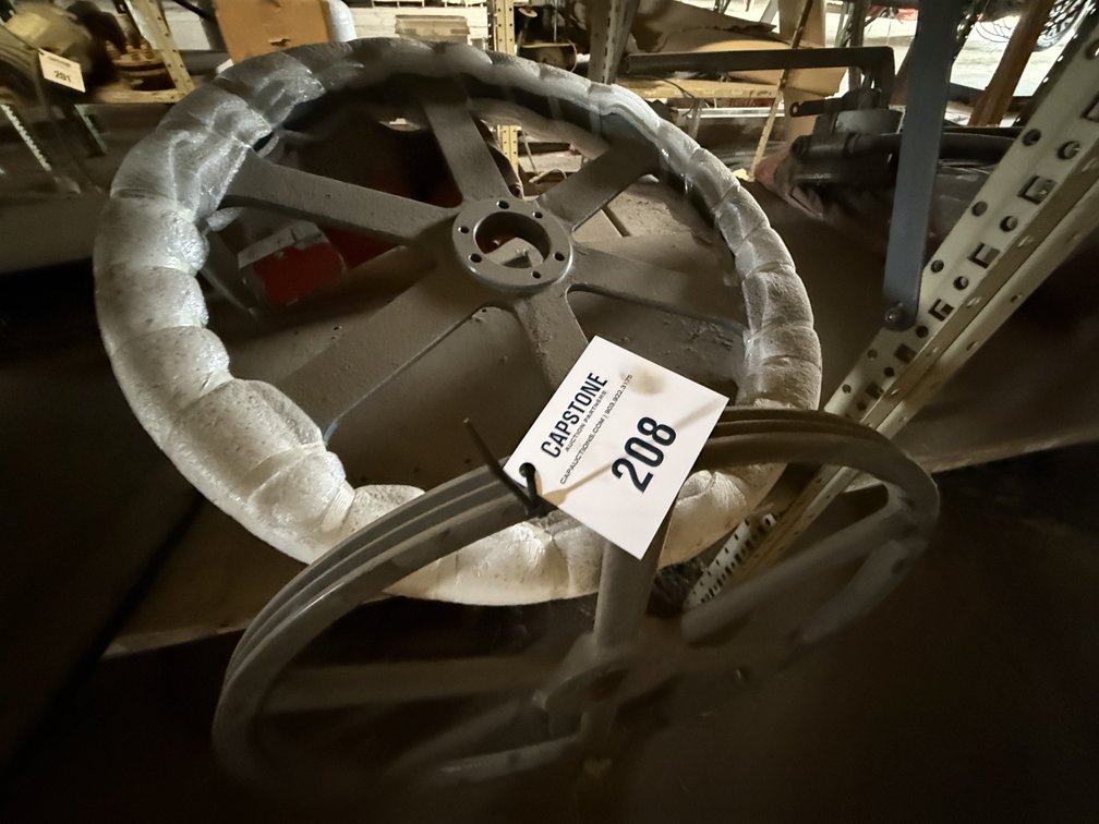 Large Cast Metal Industrial Spoke Pulley Wheels Pair