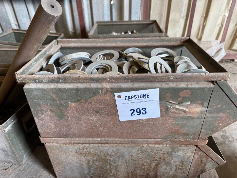Assorted Industrial Hardware in Metal Stacking Bins Lot