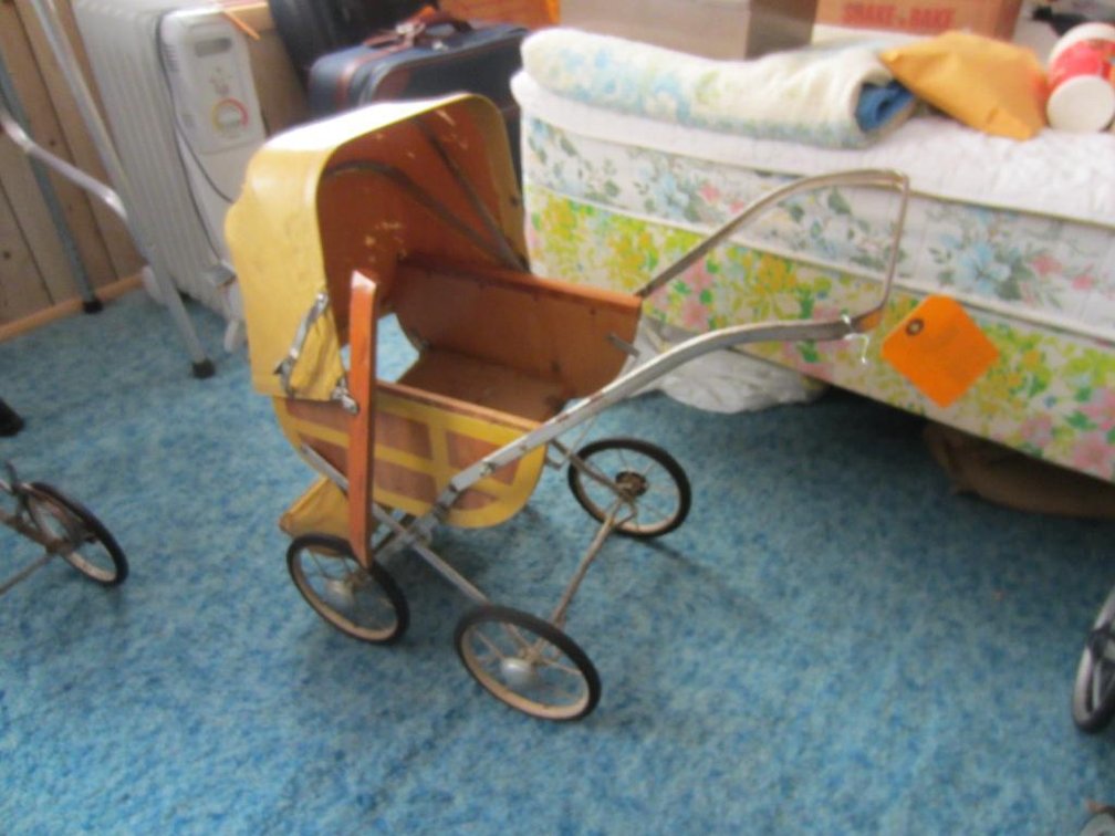 Vintage Doll Stroller with Wooden Seat