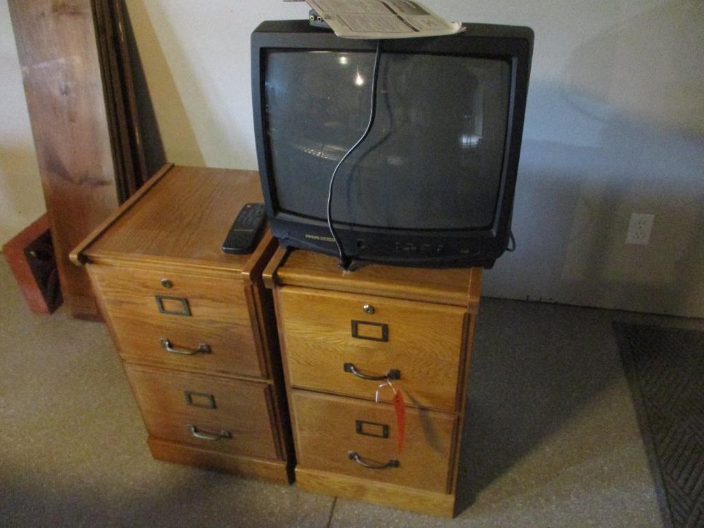 (2) Wood File Cabinets with Phillips TV