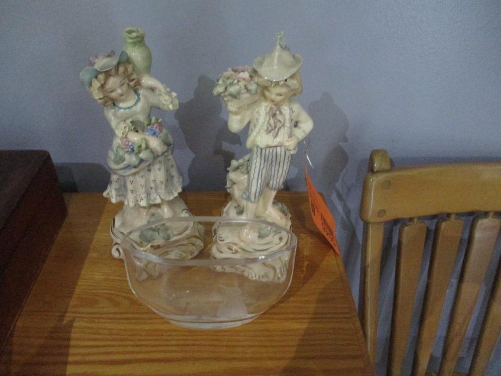 (2) Statues with Decorative Glassware