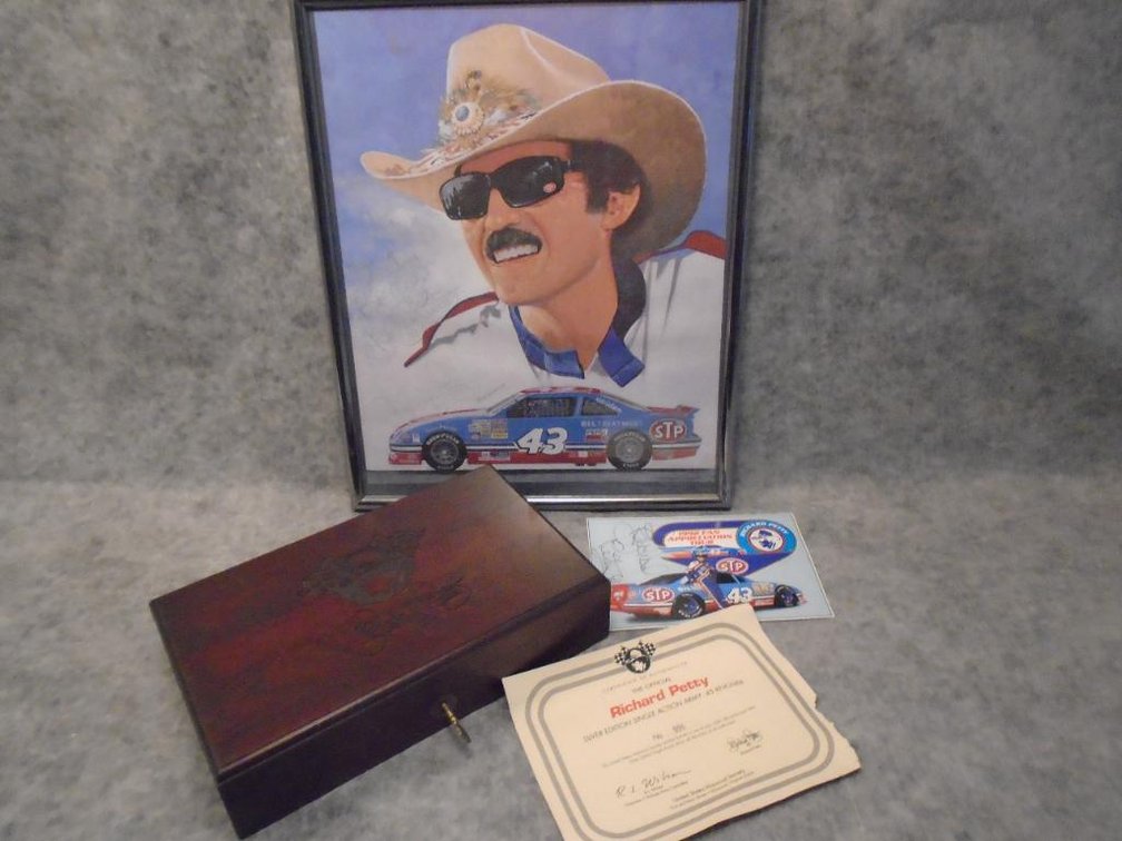 Richard Petty Autographed Print and Silver Edition .45 Revolver