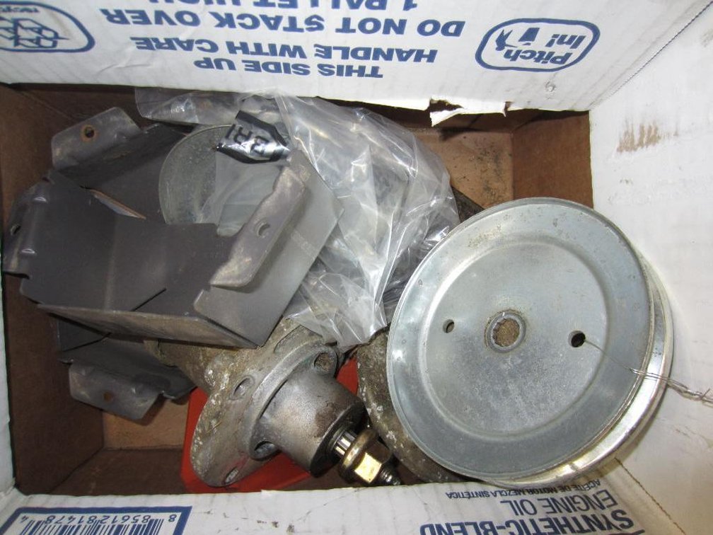 Box of Lawn Mower Deck Parts