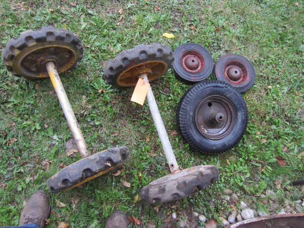 (2) Axles and (3) Spare Solid Rubber Tires