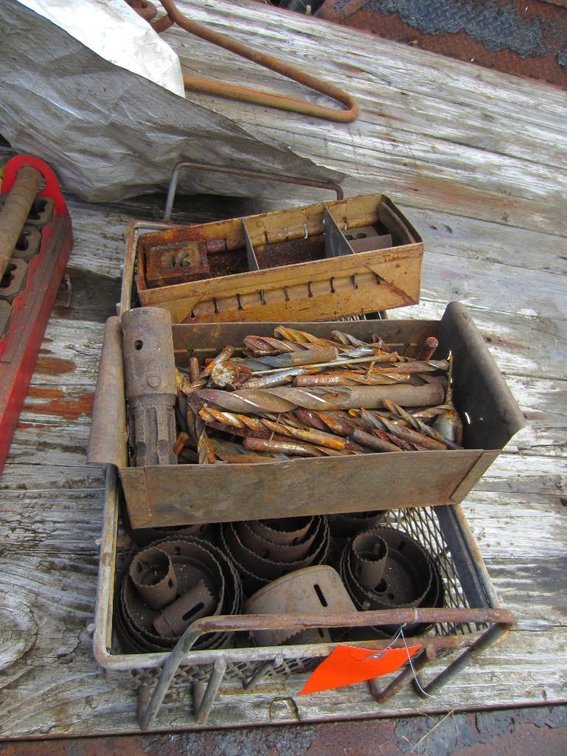 Basket of Hole Saw Bits and Drill Bits
