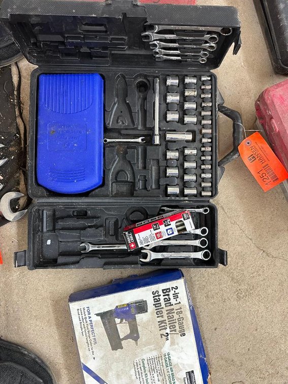 Central Pneumatic Brad Nailer and Incomplete Socket Set