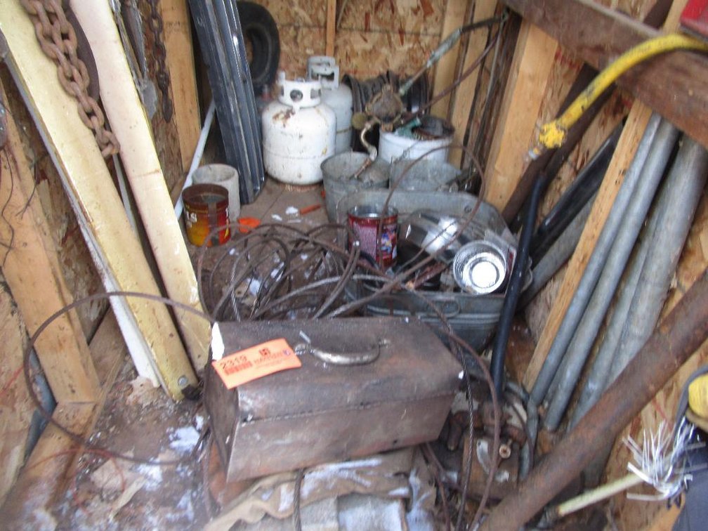 Contents of Shed Untagged, Includes Ford Truck Grill, Propane Tanks, Copper Pipe, Galvanized Buckets and More