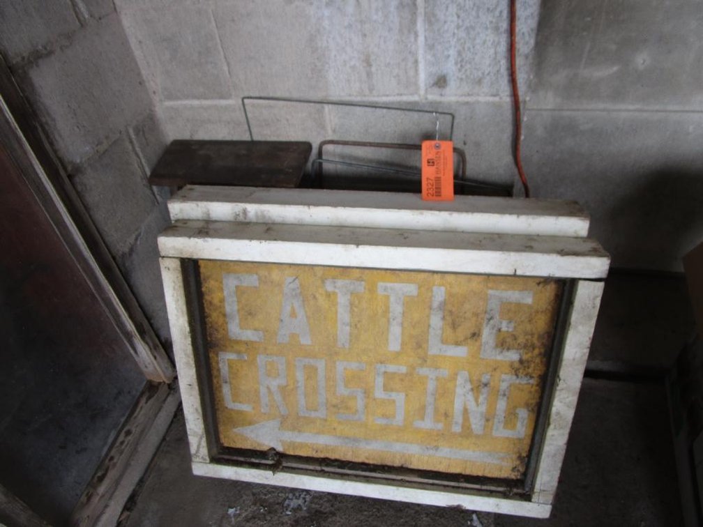 (2) Vintage Wooden "Cattle Crossing" Signs and 2' Step Ladder