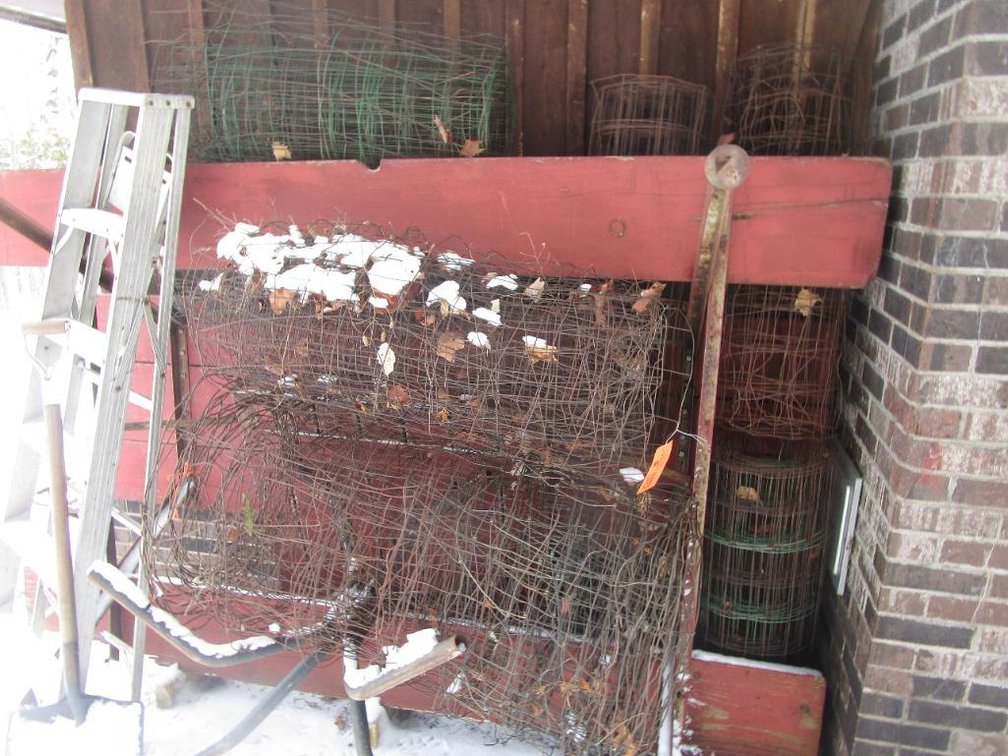 Woven Fence, Step Ladder, (2) Picnic Tables and Shovel