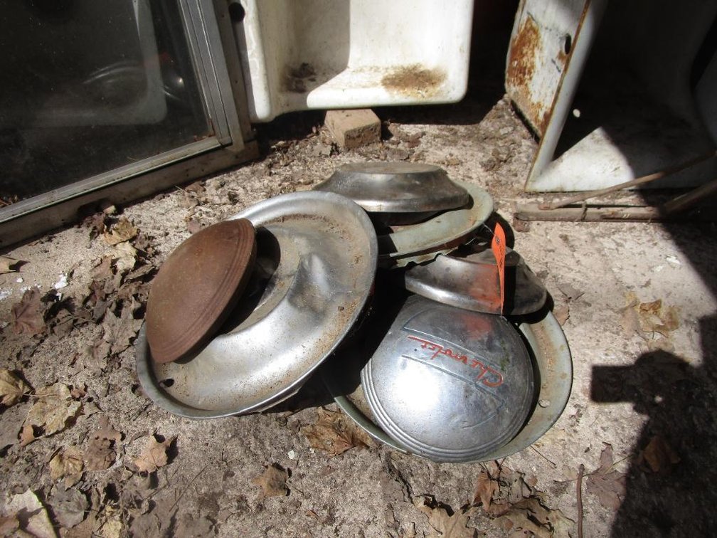 Various Vintage Hub Caps, Vintage Ford Spare Wheel Cover and Vintage Visor