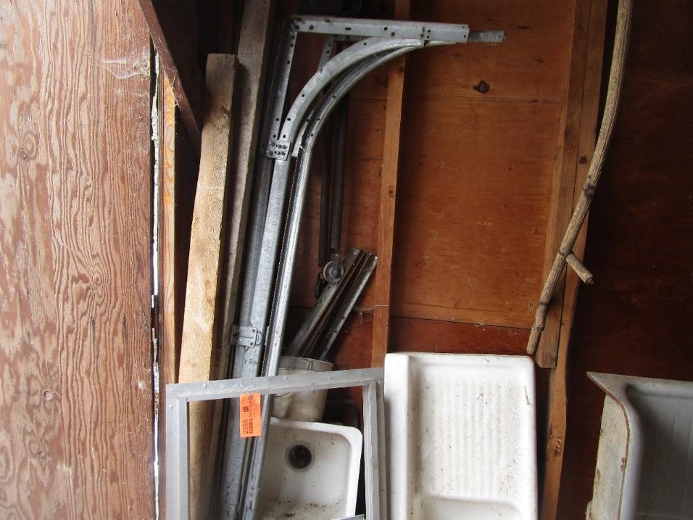 Contents of Corner and Rafters, Includes Garage Door Rails, Sinks, Conduit and More