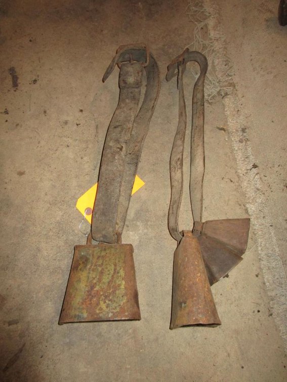 (4) Cowbells and (2) Leather Collars