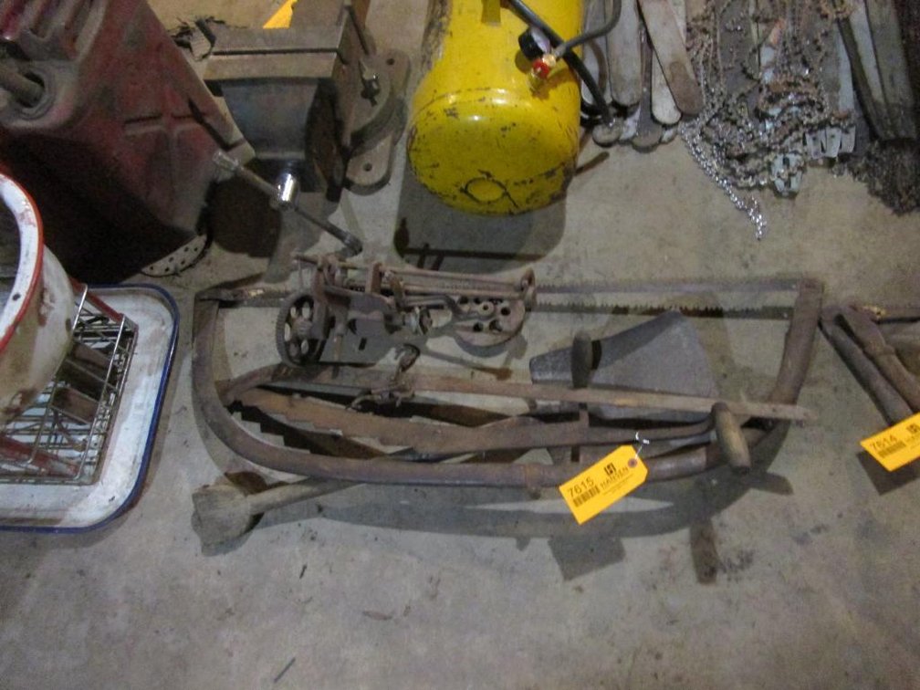 Various Vintage Tools, Includes Hay Saw, Bow Saw and Shovel
