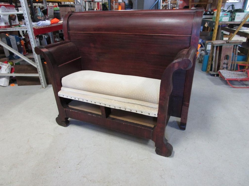Repurposed Sleigh Bed into Entryway Bench