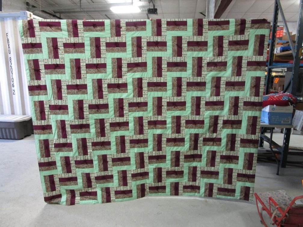 Handcrafted Green and Maroon Quilt