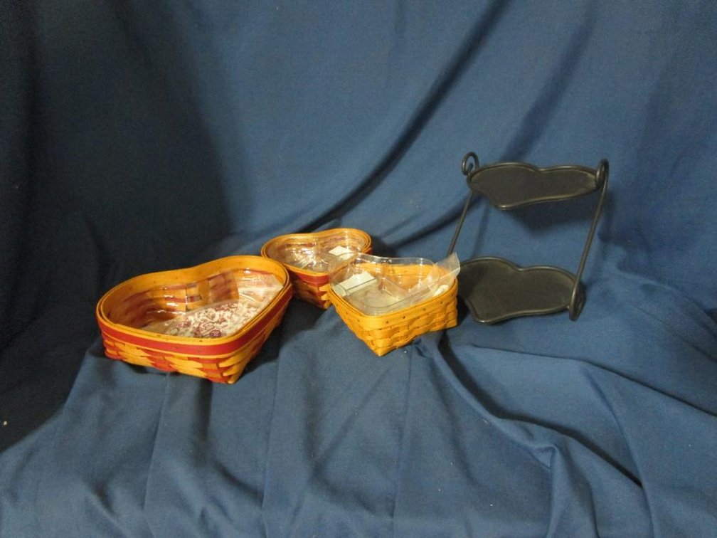 (3) Heart Shaped Longaberger Baskets with Lids