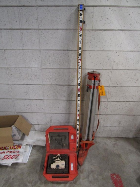 Set of Surveying Equipment, Includes Tripod, Story Pole and David White Auto Level