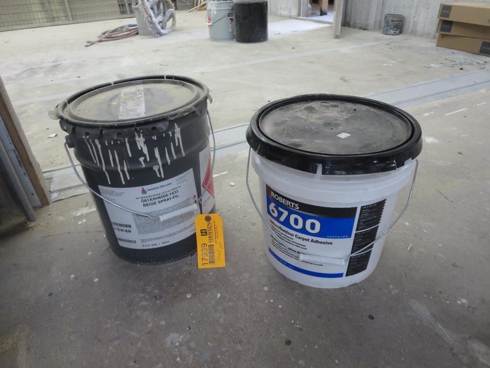(2) 5-Gallon Pails, One with Paint and One Carpet Adhesive (O)