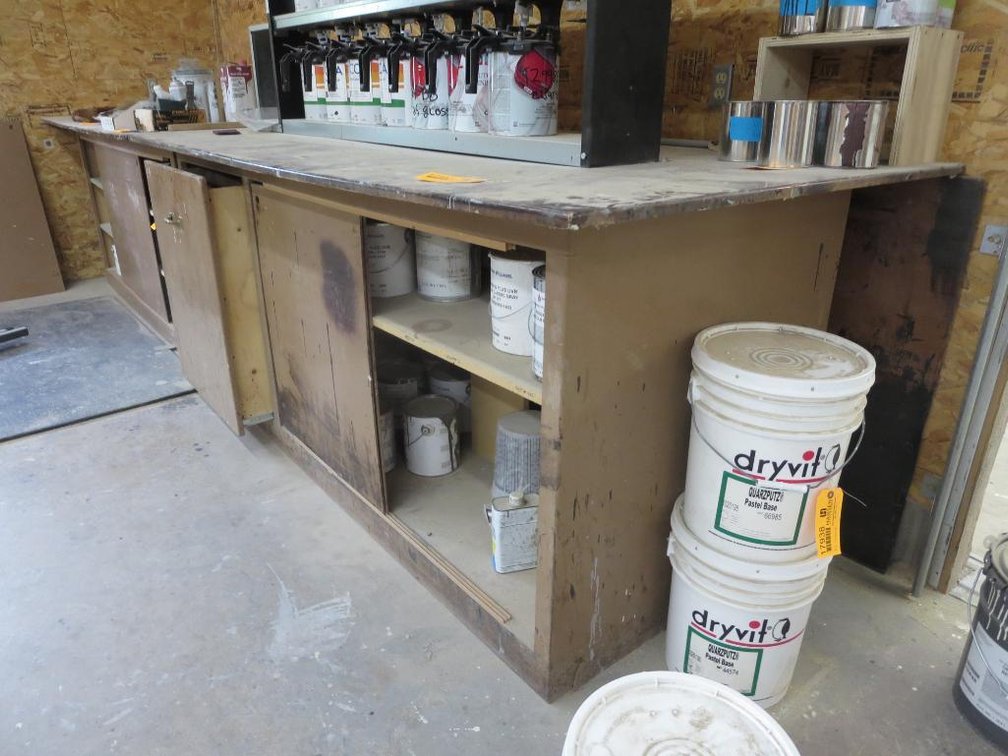Wooden Shop Table with Shelves and Drawer (O)