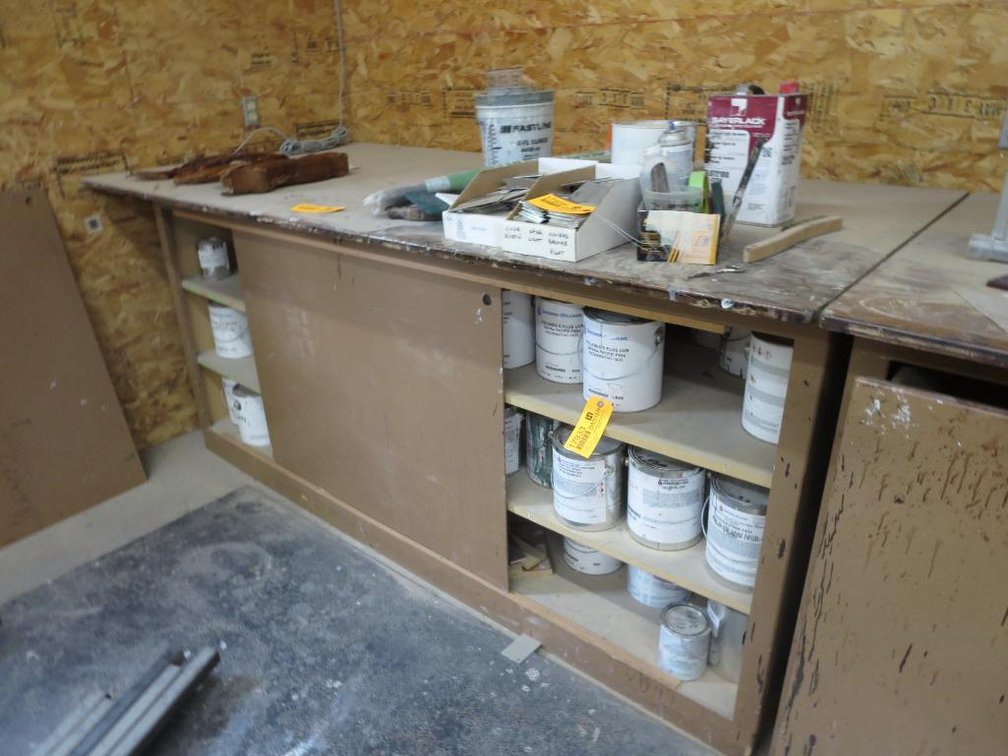 Wooden Shop Table with Shelves and Drawer (O)
