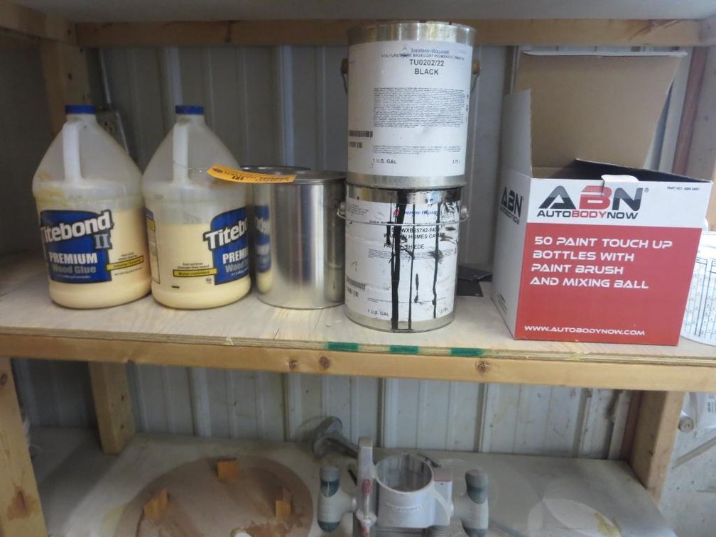 (2) Wood Glue Jugs, Paint Cans, Paint Touch Up Bottles and More (O)