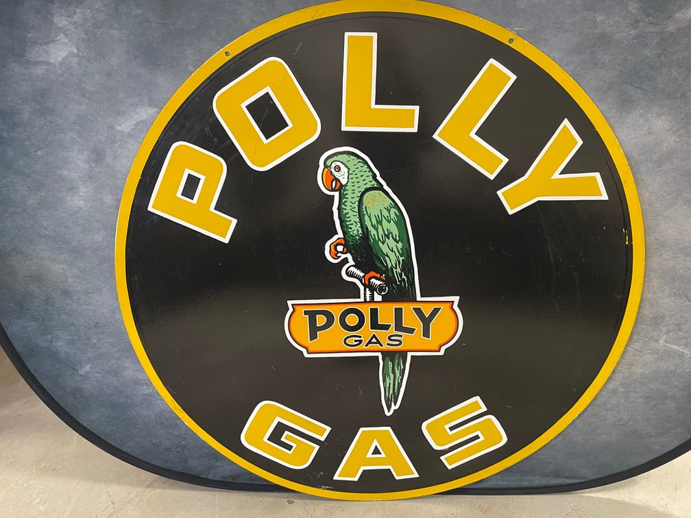 Original Polly Gas Porcelain Double Sided Sign (Downing, WI)