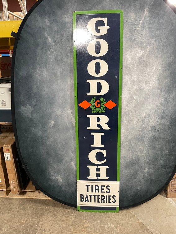 Original Goodrich Tires and Batteries Porcelain Single Sided Sign (Downing, WI)