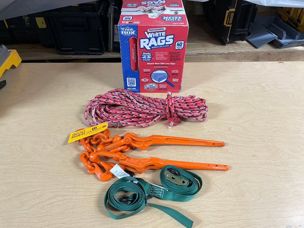 (2) Chain Binders, Rope and (2) Tie Down Straps