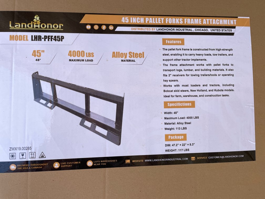 Unused 2025 Landhonor Pallet Forks Frame Attachment