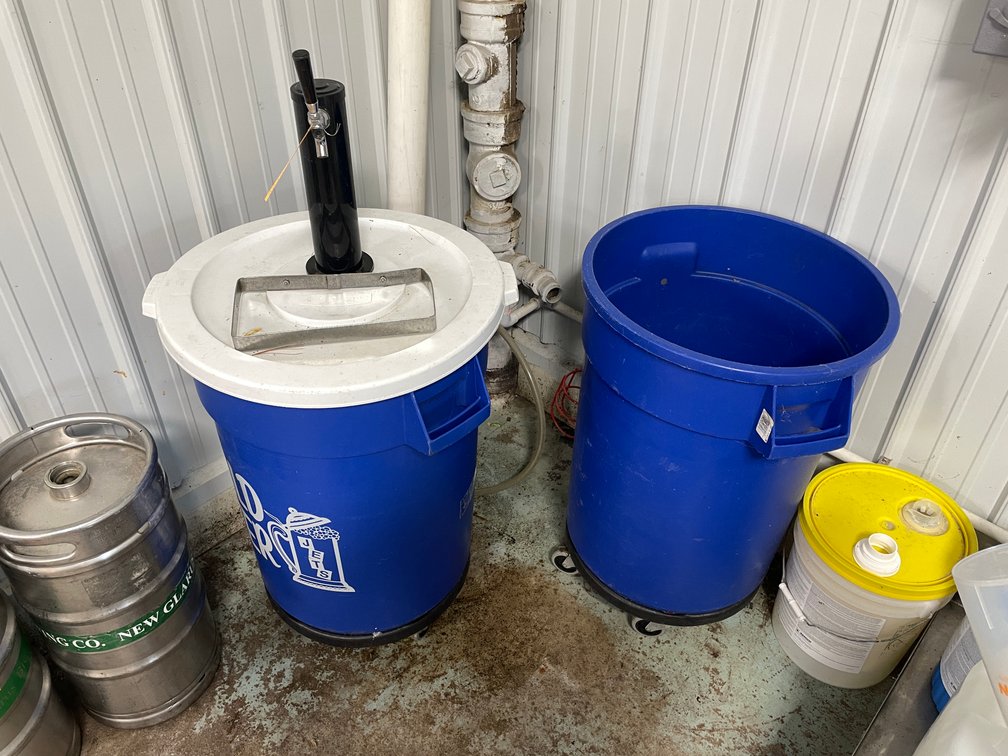 (2) Poly Trash Bins on Barrel Caddies