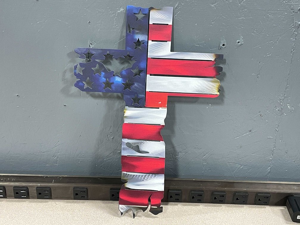 Laser Cut Metal Cross, Red, White and Blue (T2)