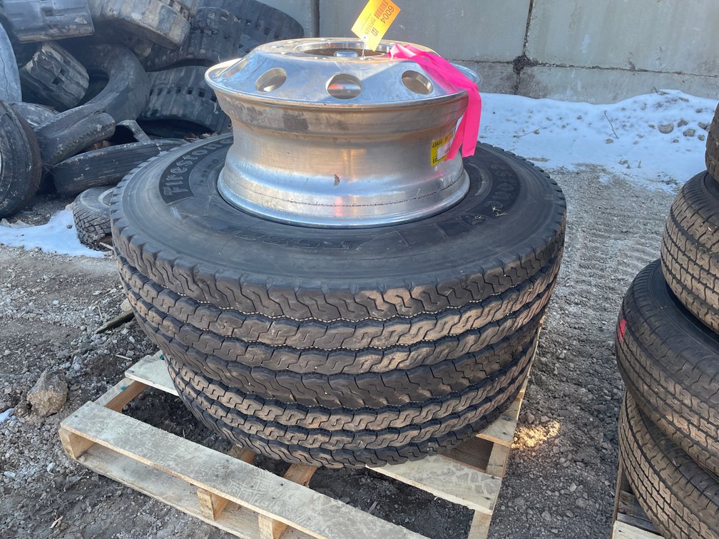 (2) Firestone 11R22.5 Tires on 10-Bolt Rims