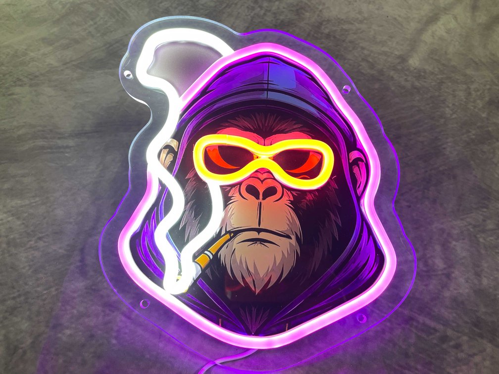 New Neon Novelty Light, Gorilla Smoking a J (T3)
