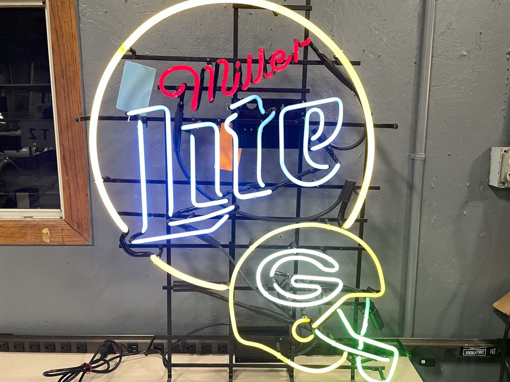 Miller Lite Packer Helmet Neon Sign