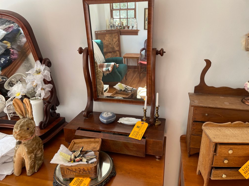 Vintage Tilting Shaving Mirror and Contents