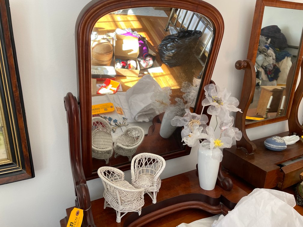 Vintage Tilting Shaving Mirror and Contents