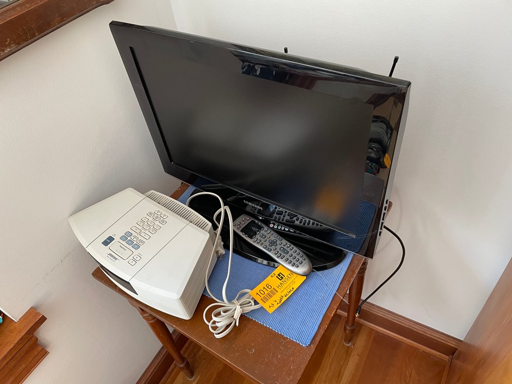End Table with Various Electronics