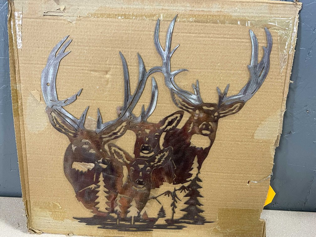 Laser Cut Metal Sign of 3 Deer/Bucks and a Doe (T2)
