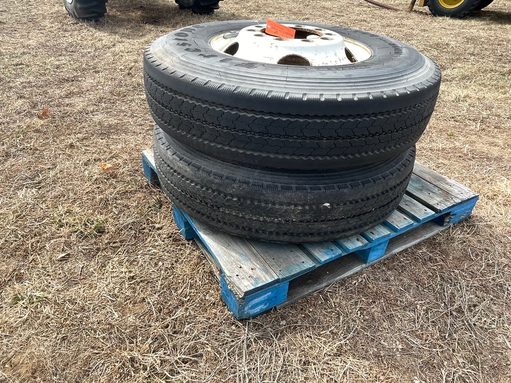 (2) Firestone 12R22.5 Truck Tires on Rims