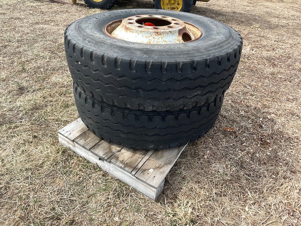 (2) Yokohama 315/80R22.5 Truck Tires on Rims