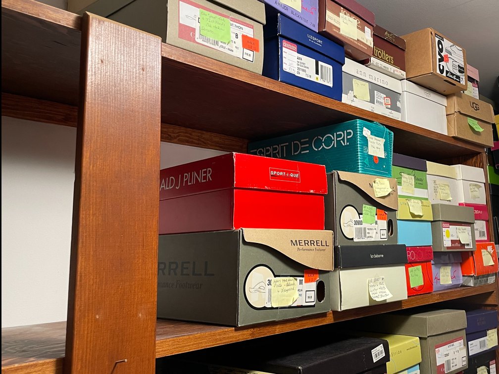(7) Shelves of Various Female Shoes