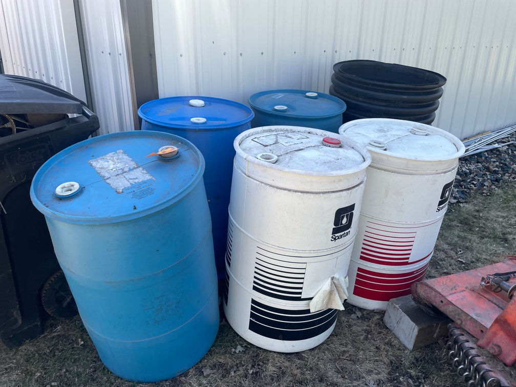 (5) Plastic 55 Gallon Barrels