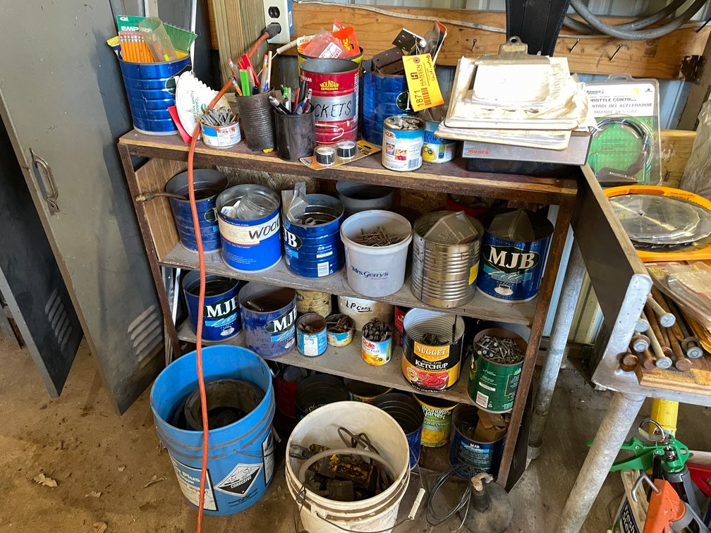 Small Hardware and Metal Framed Shelving Unit